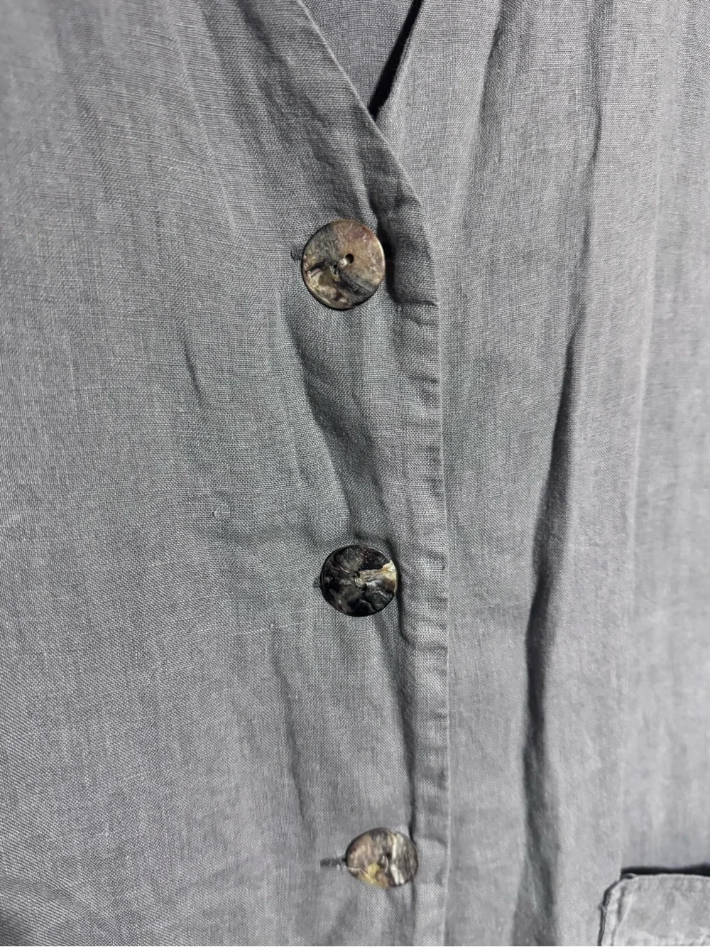 Zara Gray Button Front V-Neck Linen Jumpsuit